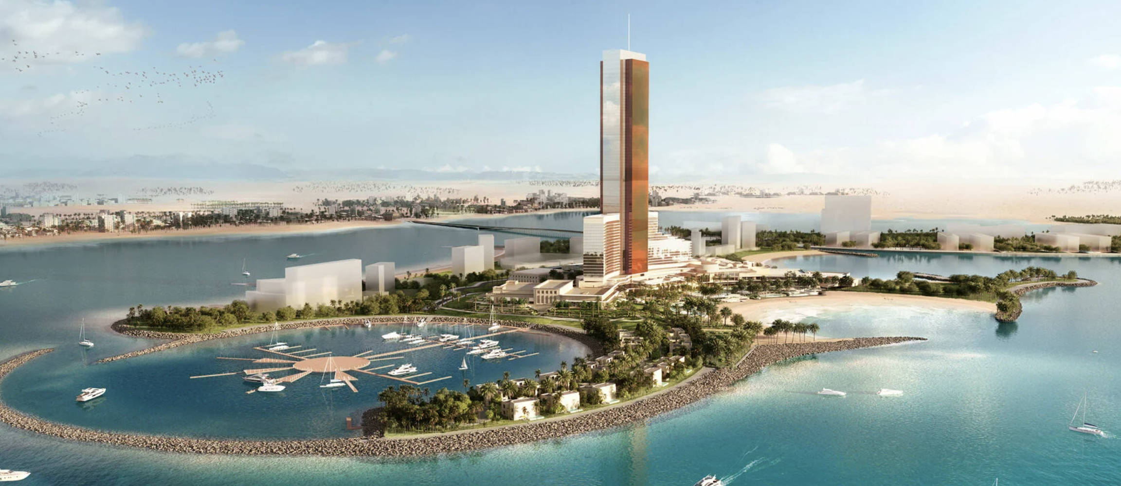 Aerial view of the future Wynn Casino on Al Marjan Island