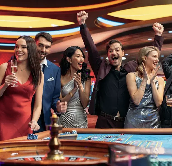 Friends having fun at the casino